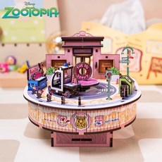 動物方城市3D立體書：感應亮燈DIY書立，手作拚裝木製立體拚圖，打造夢幻童話世界, 動物方城市 八音盒