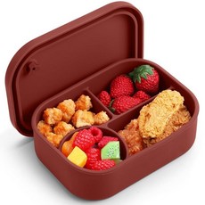 LemonRoad 4칸 실리콘 도시락 상자 708.7g(25온스) 누출 방지 용기 성인용 오븐 식기세척기 냉동고 사용 가능 BPA 프리 식사 준비 보관 사무실 여행, 다크 레드