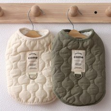 멍담 퀼팅 강아지 패딩 경량 조끼 누빔 후리스, 카키, 1개