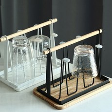 원목 철제 머그컵 거치대 키친랙 텀블러 건조 컵 걸이, 화이트 플라스틱 바닥, 1개, 화이트-플라스틱 바닥