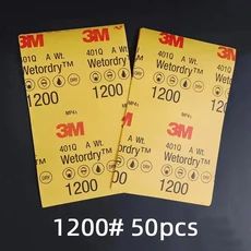3M 401Q 사포 139mm228mm 1200 메쉬 실리콘 카바이드 연삭 자동차 연마 페인트 프라이머 코팅, 1200grit 50pcs, 3M401q, 01 CHINA
