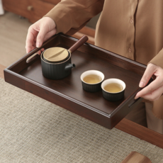 통품스토어 데일리카페 내추럴 대나무 미니쟁반 빵트레이 예쁜쟁반 디저트 손잡이 트레이 나무쟁반, 1개, 다크브라운