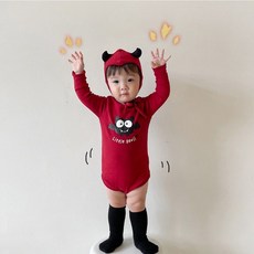 嬰兒惡魔造型連身衣 萬聖節造型服, 長袖紅色小惡魔66cm+帽子, 1個