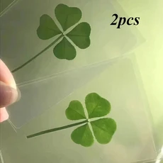 1개 행운의 네잎 클로버 엽서 천연 잔디 투명 소원 카드 치유 신선한 심플한 바람 선물, [05] green-2pcs