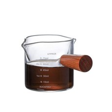 NEOUZA 에스프레소 계량 글라스 75ml(목제 손잡이 포함) 온스 눈금 내열 유리 제작 커피·베이킹용 멀티툴