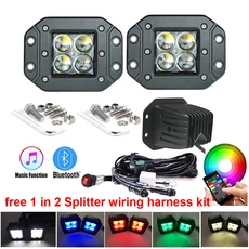 2pcs 48W 3 인치 5D LED 작업 표시 줄 RGB 여러 가지 빛깔의 변경 스트로브 음악 플래시 및 배선 하네스 자, 04 Flush Mount Spot