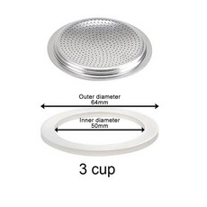모카 포트 커피 교체 가스켓 도장 에스프레소 스토브 탑 실리콘 고무 체 1 개 포함, 3 cup and sieve, 1개