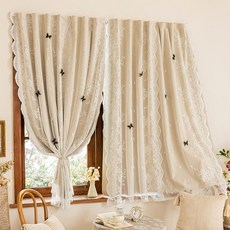 BLACK K7 설치 안함 벨크로 찍찍이 쉽게 커튼 노르딕암막+디망쉬레이스 창문커튼 1장