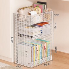 꾸꾸상점 2단계단식책꽂이 수납 책장 선반 바퀴, 1단, 화이트 3단 40cm 바닥형 - 거친 망