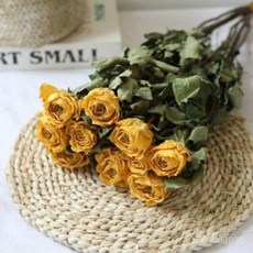 黃玫瑰乾燥花束 真花DIY混搭風乾滿天星花束 北歐INS家居裝飾, 小紙袋一個,幹樹枝
