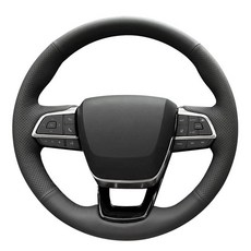 MEWANT 토요타 하이랜더 2020-2024 / 그랜드 하이랜더 2024 / 시에나 2021-2024 블랙 탄소 섬유 및 스웨이드 하이브 엠보싱 핸드 스티치 스티어링 휠 랩과, 천연 가죽 + 검은색 실, 천연 가죽 + 블랙 실