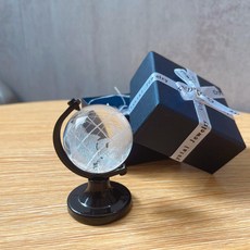 투명 크리스탈 지구본 소형 방꾸미기 인테리어 소품, 블랙 라피아 선물 상자