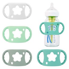 4팩 아기 젖병 손잡이 Dr Brown 와이드 넥 아기 젖병용 실리콘 병 손잡이 (화이트+블루+그린+그레이), White+Blue+Green+Grey, 1개