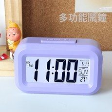 DIU 可愛高顏值宿舍鬧鈴貪睡鬧鐘學生夜光床頭創意電子鐘多功能小時鐘, 紫色迷你鬧鐘:如圖
