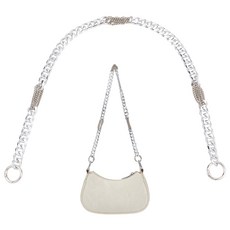 1개 알루미늄 및 철제 쿠바 링크 체인 가방 연장 체인 합금 스프링 게이트 링 가방 교체 액세서리 플래티넘 600mm, 은색