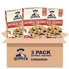 Quaker 퀘이커 오트밀 스퀘어 크런치 홀그레인 브렉퍼스트 시리얼 시나몬 411.1g(14.5온스) (3팩, 411.1g