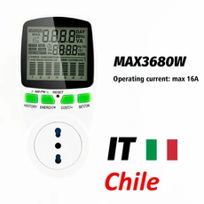 스마트 AC 전력계 청구 소켓 에너지 미터 KWh 전압 주파수 모니터 EU/US/UK/AU/FR 플러그, 08 Italy-Chile Plug