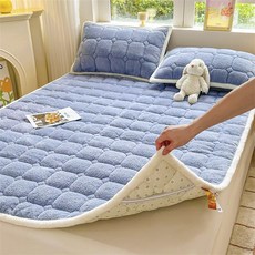 클라우드벨 극세사 누빔 침대패드 겨울 보온 패드 포근한 잠자리 고정밴드형, 블루