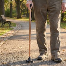 슬러피 초경량지팡이 어르신 노인 효도 의료용 경량 4발 네발 길이조절, 1개, 골드 브라운