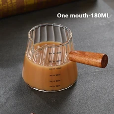나무 손잡이 단일 및 이중 입 작은 우유 컵 90/120/180ML 커피 우유 컵 이탈리아 유리 커피 수직 측정 컵, 01 90ml-180ML, 02 Single mouth-180ML