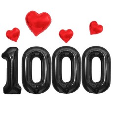 해피제이니 특별한 기념일 파티 초대형 블랙숫자 하트 호일풍선 파티용품 세트, 1세트, 블랙1000