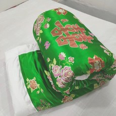 프라운 원앙금침 세트 실크 금침 이불 원앙 전통 혼수이불, 솜 없음 이불 커버만, 라이트그린드래곤앤피닉스더블해피니스