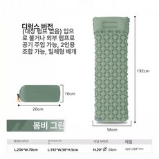 야외 레저 백패킹 제품 편안함 매트리스 공기 에어매트리스 캠핑 팽창 활동 팽창식침대 휴대용, 8.스프링레인그린 디럭스 베개1