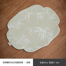 新中式織錦吸水茶席 雙面花邊粉色竹葉圖案 適用於茶具, 織綿幹泡-花邊綠竹, 1個