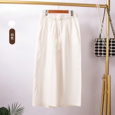 水洗棉麻闊腿褲 夏季薄款 顯時尚, 4XL, 白色