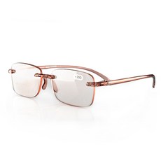 無框超輕老花眼鏡 永久性藍光阻隔 UV400防護 茶色/透明框 100度