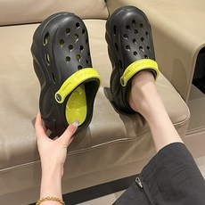 雙色洞洞鞋女透氣防滑軟底涼鞋eva夏季外穿厚底包頭涼拖鞋增高款