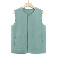 가을 겨울 여성 중년 엄마용 두꺼운 플리스 자켓, 5XL 70.0-77.5kg, 그린 플리스안감없는조끼