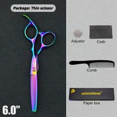 5.5/6 "univinlions 핑크 면도기 컷 미용 가위 전문 헤어 가위 이발소 용품 얇은 무지개 가위, 6004-얇은, 1개