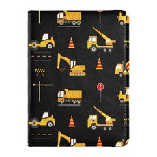 Linqin 손으로 그린 건설 기계 여권 및 백신 카드 홀더 콤보 가죽 케이스 4x3 CDC 프로텍터/커버 여행용 방수 지갑 아이들을 위한 귀여운 기계 단일 사이즈 코르크