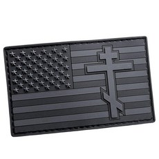 IC XC 니카 및 성조기 PVC 모랄 패치 - 후크 백킹이 있는 2x3.25 3D 전술 (루프 미포함) 배낭 조끼 재킷용 방수 고무 엠블럼, Orthodox Blackout