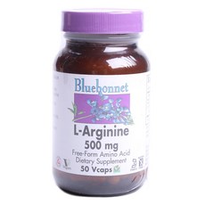 Bluebonnet 左旋精胺酸 500mg植物膠囊 無麩質, 50顆, 1罐