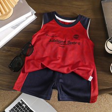 韓款童裝男寶寶時尚薄款套裝兒童速乾透氣訓練背心