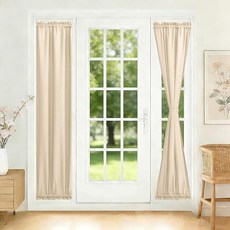 JIUZHEN 문창문용 프렌치 도어 커튼 유리 창문/출입구용 로드 포켓 프라이버시 너비 30.5cm(12인치) x 길이 182.9cm(72인치) 패널 1개 베이지 1436