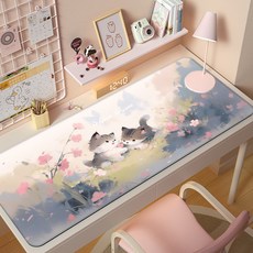 875v 귀여운 고양이 일러스트 장패드 800x300mm, 1개, 따스한 봄날의 힐링 타임