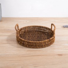 원형 라탄짜임 트레이 소형 월넛 신혼주방용품