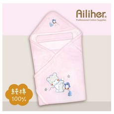 Ailiher 優質兩用毛巾布鋪棉包巾(粉紅色) 連帽式包巾 嬰兒/幼童 愛力兒專業優質棉用品