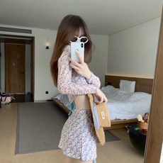 新款少女多巴胺可愛分體泳衣小熊比基尼度假ins純欲保守遮肉顯瘦, 藍色四件套,xl