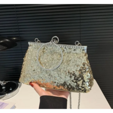 LEXIN 패션 스팽글 여성 파티 파우치 메탈 링 토트백