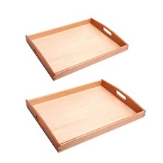 STK 나무 몬테소리 직사각형 트레이 큐브 비즈 장난감 홀더 핸들 S & M, 1개