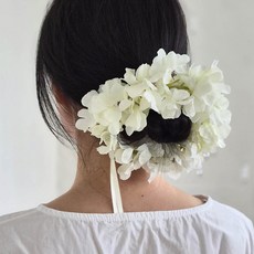 풍성한 화관 로우번 머리장식 길이 조절 가능한 웨딩 머리 소품 브라이덜샤워 꽃장식 팔찌, 1개, 화이트