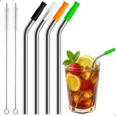 BUTRRRK 재사용 가능한 짧은 빨대 4팩 15.2cm(6인치) 구부러진 스테인리스 스틸 멀티 컬러 실리콘 팁 어린이 및 성인을 위한 지속 가능한 금속 음료 빨대 식기, 색상 4