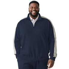 Yuyapu 빅 앤 톨 남성용 집업 후드 듀얼 포켓 대조적인 소매 테이프가 있는 남성용 오버사이즈 풀오버 네이비 블루