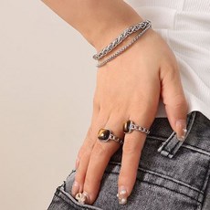 두줄 레이어드 티타늄 체인 팔찌sjl4+3NAi