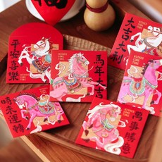 嘉義出貨 馬年紅包2026新年小紅包袋高檔古風個性創意過年兒童壓歲利是封, 1個, 國風馬,6個
