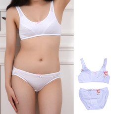 심플 리본 면스판 주니어 1단계 런닝형 브라 팬티 세트